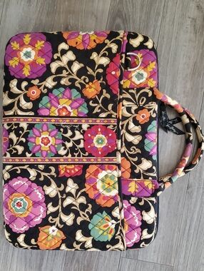 Quilted Floral Laptop Tote - Black Multicolor